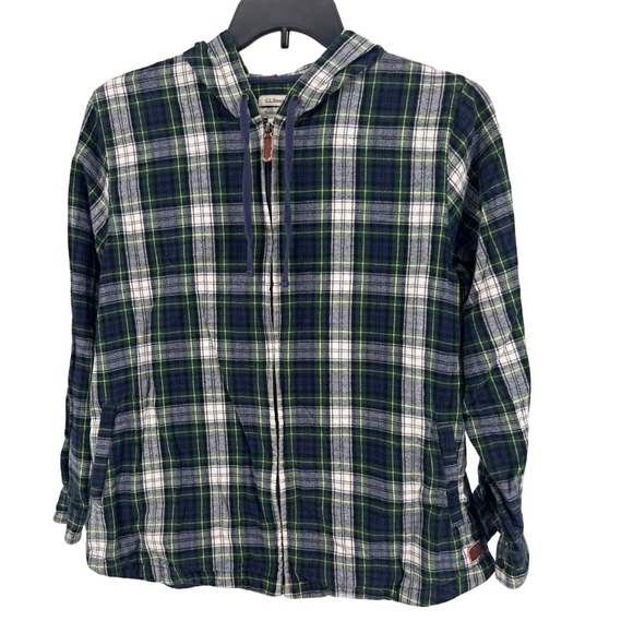 L.L.Bean Other - LL‎ Bean Flannel Zip Up Hoodie Mens XL LightWeight Relaxed Fit Green Plaid